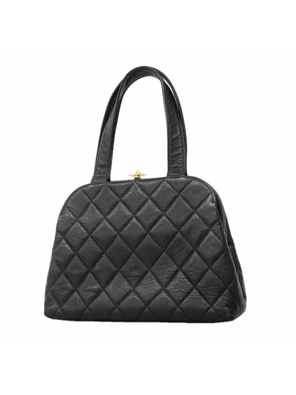 Chanel Handbag Quilted Caviar Leather Black Gold